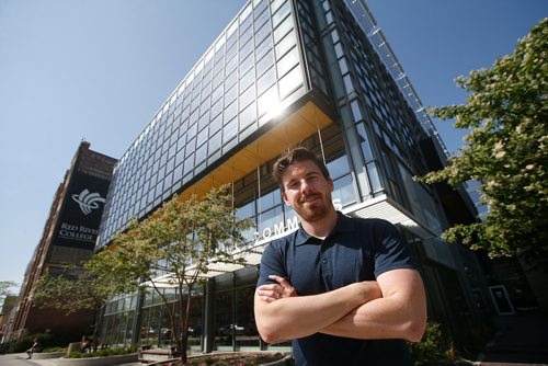 JOHN WOODS / WINNIPEG FREE PRESS
Scott Russell, CEO of SolarSkyrise, is photographed at outside Red River College in Winnipeg Tuesday, June 4, 2019. Red River College has solar panel windows on the wall, but they are old technology. SolarSkyrise has new technology that incorporate solar technology in windows.

Reporter: ?