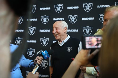 RUTH BONNEVILLE / WINNIPEG FREE PRESS
Football legend, Fred Bilentnikoff (former Raiders player, coach etc.) is all smiles as he talks to the media during a scrum after the announcement that the Oakland Raiders will host the Green Bay Packers at Investors Group Field in Winnipeg, for a preseason Week 3 game on Thursday, Aug. 22, 2019.
This will mark the first-ever game north of the border for the Silver and Black.
Press conference was held in the Pinnacle Club at IG Field Wednesday.
June 5th, 2019