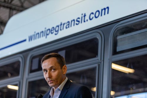 SASHA SEFTER / WINNIPEG FREE PRESS
Manager of Operations for Winnipeg Transit Randy Tonnellier speaks to the media during a press conference to showcase newly-installed bus operator safety shields at the Winnipeg Transit Brandon Garage.
190606 - Thursday, June 06, 2019.