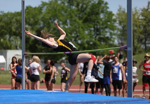 SASHA SEFTER / WINNIPEG FREE PRESS
A young athlete completes at the high jump during the MHSAA Provincial Track and Field meet held on the University of Manitoba campus.
190606 - Thursday, June 06, 2019.
