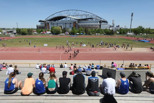 SASHA SEFTER / WINNIPEG FREE PRESS
The view from the stands during the MHSAA Provincial Track and Field meet held on the University of Manitoba campus.
190606 - Thursday, June 06, 2019.