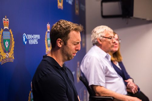 MIKAELA MACKENZIE / WINNIPEG FREE PRESS
Michael Silicz, brother of the victim, gets emotional at a media briefing about the homicide of Justin Silicz at the police headquarters in Winnipeg on Friday, June 7, 2019. For Katie May story.  
Winnipeg Free Press 2019.