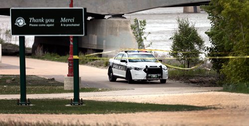 PHIL HOSSACK / WINNIPEG FREE PRESS - Police investigate a crime scene near the Forks Historic Site Friday afternoon. See Rollison's story. - June 7, 2019.