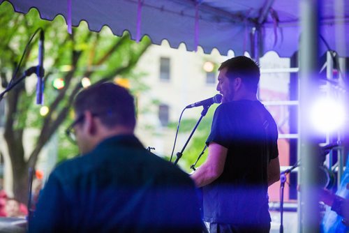 MIKAELA MACKENZIE / WINNIPEG FREE PRESS
John K. Samson plays at the Rise Up 100: Songs for the Next Century Concert at Old Market Square in Winnipeg on Saturday, June 8, 2019. For Nadya story.  
Winnipeg Free Press 2019.