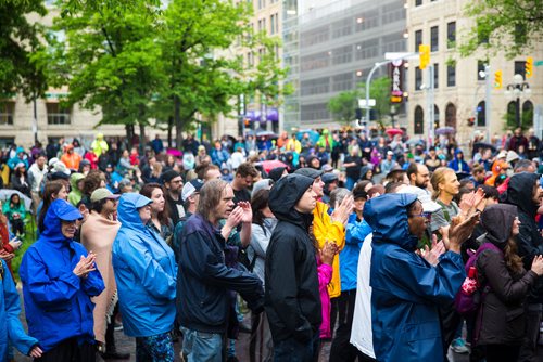 MIKAELA MACKENZIE / WINNIPEG FREE PRESS
John K. Samson plays at the Rise Up 100: Songs for the Next Century Concert at Old Market Square in Winnipeg on Saturday, June 8, 2019. For Nadya story.  
Winnipeg Free Press 2019.