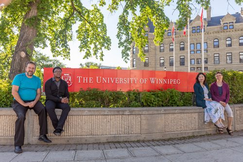 SASHA SEFTER / WINNIPEG FREE PRESS
(From left) Michael Thibert, Jean Widny Pervil, Ji-Yung Jennifer Choi and Lilli Williams are four of the six members of the last class of theology students to graduate from the University of Winnipeg.
190610 - Monday, June 10, 2019.