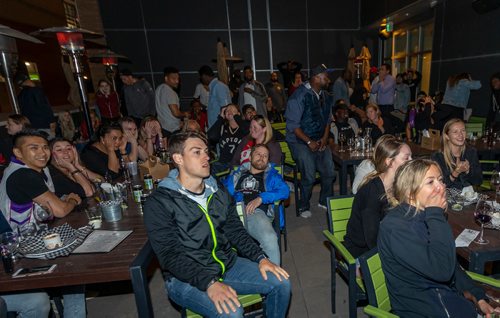 SASHA SEFTER / WINNIPEG FREE PRESS
Raptors fans gather to watch game five against the Golden State Warriors on the rooftop patio of the Metropolitan Entertainment Centre.
190610 - Monday, June 10, 2019.