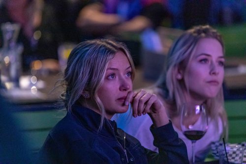 SASHA SEFTER / WINNIPEG FREE PRESS
Raptors fans gather to watch game five against the Golden State Warriors on the rooftop patio of the Metropolitan Entertainment Centre.
190610 - Monday, June 10, 2019.