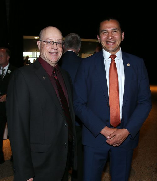 JASON HALSTEAD / WINNIPEG FREE PRESS

L-R: Leo Van Den Bussche (UFCW) and Manitoba NDP Leader Wab Kinew at the Winnipeg General Strike Centennial Gala Dinner presented by Manitoba's unions on May 15, 2019 at the RBC Convention Centre Winnipeg. (See Social Page)