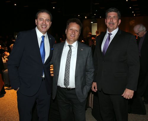 JASON HALSTEAD / WINNIPEG FREE PRESS

L-R: Sudhir Sandhu (Manitoba Building Trades), Manitoba Infrastructure Minister Ron Schuler and Neil Cooke (manager of education and training, Manitoba Trucking Association) at the Winnipeg General Strike Centennial Gala Dinner presented by Manitoba's unions on May 15, 2019 at the RBC Convention Centre Winnipeg. (See Social Page)