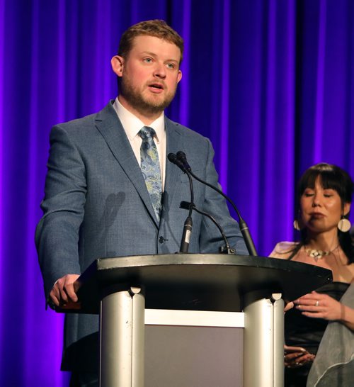 JASON HALSTEAD / WINNIPEG FREE PRESS

MP for Transcona Daniel Blaikie speaks at the Winnipeg General Strike Centennial Gala Dinner presented by Manitoba's unions on May 15, 2019 at the RBC Convention Centre Winnipeg. (See Social Page)