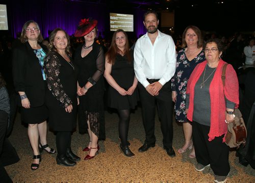 JASON HALSTEAD / WINNIPEG FREE PRESS

L-R: Kim Driedger, Melissa Stoddart, Wendy Sol, Brigitte Lane, Dan Rugg, Kim Charron and Debbie Marantz from Unifor at the Winnipeg General Strike Centennial Gala Dinner presented by Manitoba's unions on May 15, 2019 at the RBC Convention Centre Winnipeg. (See Social Page)