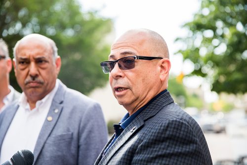 MIKAELA MACKENZIE / WINNIPEG FREE PRESS
John Costa, ATU International president speaks to the media outside of City Hall in Winnipeg on Tuesday, June 11, 2019. For Aldo story.  
Winnipeg Free Press 2019.