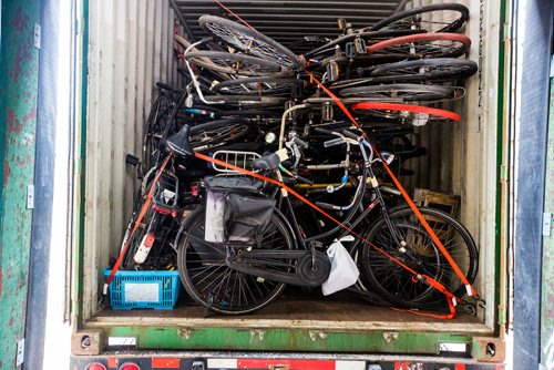 MIKAELA MACKENZIE / WINNIPEG FREE PRESS
A shipping container filled with old Dutch bikes in Winnipeg on Tuesday, June 11, 2019. For Alex Paul story.  
Winnipeg Free Press 2019.