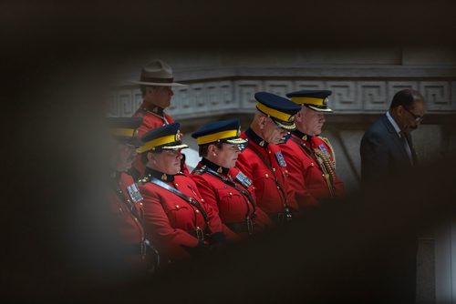 SASHA SEFTER / WINNIPEG FREE PRESS
(From left) Former Assistant Commissioner Scott Klody, new Assistant Commissioner Jane MacLatchy and the Commissioner of the RCMP Brenda Lucki during the Manitoba RCMPs official change of command ceremony held at the Manitoba Legislative Building in Winnipeg.
190612 - Wednesday, June 12, 2019.