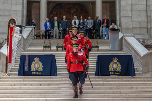 SASHA SEFTER / WINNIPEG FREE PRESS
(From top) Former Assistant Commissioner Scott Klody, new Assistant Commissioner Jane MacLatchy and the Commissioner of the RCMP Brenda Lucki during the Manitoba RCMPs official change of command ceremony held at the Manitoba Legislative Building in Winnipeg.
190612 - Wednesday, June 12, 2019.