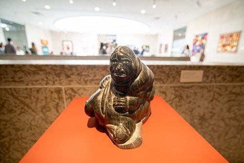 Mike Sudoma / Winnipeg Free Press
Hunter and Walrus stone carving by artist Harry Surusila on display at the WAG Wednesday afternoon
June 12, 2018