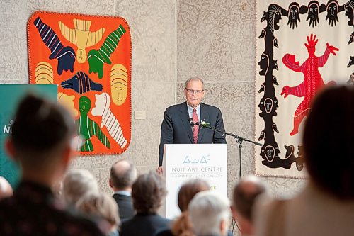 Mike Sudoma / Winnipeg Free Press
Chair of the North West Company, Sandy Riley, speaks to media announcing North West Companys two million dollar donation to the Inuit Art Centre project Wednesday afternoon at the Winnipeg Art Gallery.
June 12, 2018