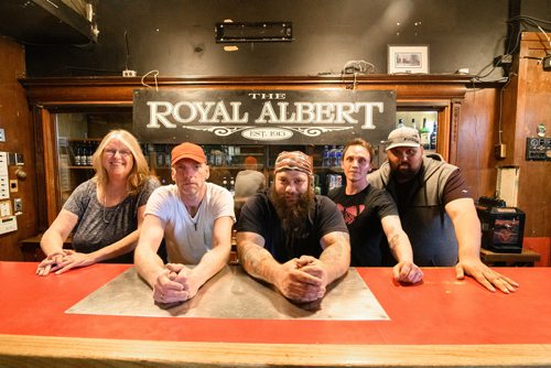 MIKE SUDOMA / Winnipeg Free Press
Colleen Swifte, Dwayne Nicholson, Mike Chipka, Brett Hesford, and Ryan Sorensen, the crew behind the Royal Albert Hotel.
June 12, 2019