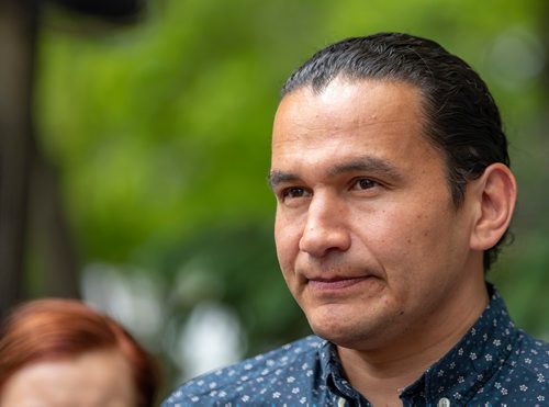 SASHA SEFTER / WINNIPEG FREE PRESS
Leader of the Manitoba NDP Wab Kinew speaks with the media after a press conference regarding hospital patient admission and WRHA system-wide patient safety held
 in the I.H. Asper Institute.
190613 - Thursday, June 13, 2019.
