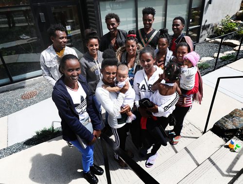 RUTH BONNEVILLE /  WINNIPEG FREE PRESS 

LOCAL - LOCAL - Eritreans

Photo of group of Eritreans outside the Welcome Centre who are happy to be in Canada after nightmarish situation in Libya.

Story: Eritreans were stuck in nightmarish Libya and rescued thanks to Wpg human rights group with the chairman of the Eritrean-Canadian Human Rights Group in Manitoba, 

Carol Sanders  | Reporter

June 13th, 2019
