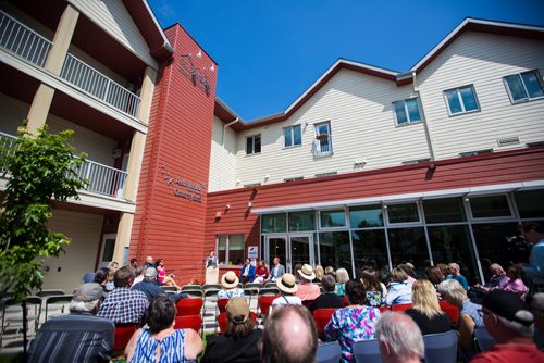 MIKAELA MACKENZIE / WINNIPEG FREE PRESS
Laura Sevenhuysen, Old Grace Housing Co-operative board chair, speaks at the grand opening of the Old Grace Housing Co-operative in Wolseley in Winnipeg on Friday, June 14, 2019. For Solomon Israel story.
Winnipeg Free Press 2019.