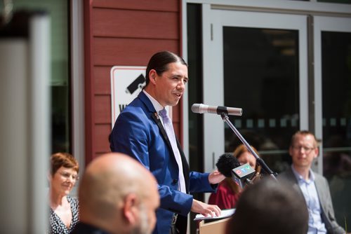 MIKAELA MACKENZIE / WINNIPEG FREE PRESS
Robert Falcon-Ouellette, MP for Winnipeg Centre, speaks at the grand opening of the Old Grace Housing Co-operative in Wolseley in Winnipeg on Friday, June 14, 2019. For Solomon Israel story.
Winnipeg Free Press 2019.