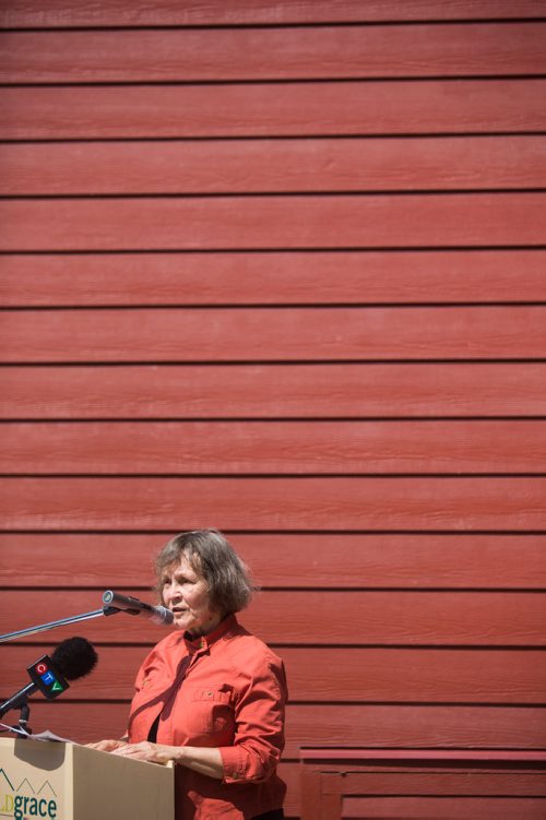 MIKAELA MACKENZIE / WINNIPEG FREE PRESS
Sandra Hardy, co-op project team member and past president, speaks at the grand opening of the Old Grace Housing Co-operative in Wolseley in Winnipeg on Friday, June 14, 2019. For Solomon Israel story.
Winnipeg Free Press 2019.