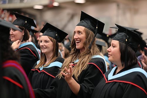 RUTH BONNEVILLE /  WINNIPEG FREE PRESS 

LOCAL STDUP - U of W convo

Amber Friesen (centre, long blond hair), can't hold back her excitement after receiving her  degree in education with her classmates Alyson Chelsea Giroux (her right) and Michelle Lynn Marie Dombek (black hair, her left) at Duckworth Centre at the University of Winnipeg at the 115th Convocation Ceremony  Friday. 

Standup photo 

June 14th, 2019

