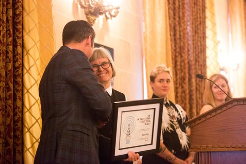 MIKAELA MACKENZIE / WINNIPEG FREE PRESS
Mayor Brian Bowman presents the Outstanding Volunteer award to Susan Algie at the Fort Garry Hotel in Winnipeg on Friday, June 14, 2019. For Jen Zoratti story.
Winnipeg Free Press 2019.