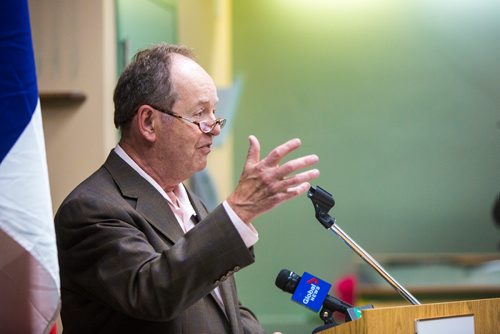 MIKAELA MACKENZIE / WINNIPEG FREE PRESS
Son-in-law Denis Rochon speaks before former corporal Ian Wilson receives the Legion of Honour at Deer Lodge Centre in Winnipeg on Saturday, June 15, 2019. For Caitlin Gowriluk story.
Winnipeg Free Press 2019.