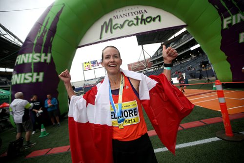 TREVOR HAGAN / WINNIPEG FREE PRESS
Malindi Elmore of Kelowna, B.C., winner of the half at the womens Manitoba Marathon, Sunday, June 16, 2019.