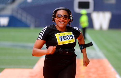 TREVOR HAGAN / WINNIPEG FREE PRESS
At the finish line of the Manitoba Marathon inside IG Field, Sunday, June 16, 2019.