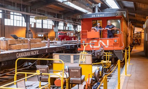 SASHA SEFTER / WINNIPEG FREE PRESS
Friends John Mclichlan (left) and Garry Lee explore the Winnipeg Railway Museum on its reopening after being closed abruptly on May 30 by the museum landlord VIA Rail Canada. 
190617 - Monday, June 17, 2019.