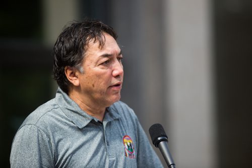 MIKAELA MACKENZIE / WINNIPEG FREE PRESS
Dennis Meeches, Chief of Long Plain First Nation, speaks at the third annual ceremony for signing Winnipeg's Indigenous Accord at City Hall in Winnipeg on Tuesday, June 18, 2019. For Aldo Santin story.
Winnipeg Free Press 2019.