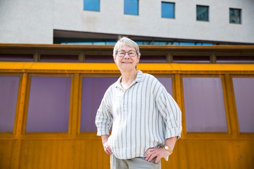 MIKAELA MACKENZIE / WINNIPEG FREE PRESS
Julie Guard, labour studies professor at U of M, poses for a portrait at the near-completed streetcar at Main St. and Market Ave. in Winnipeg on Tuesday, June 18, 2019. For Jessica Botelho-Urbanski story.
Winnipeg Free Press 2019.