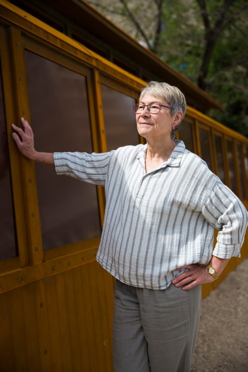 MIKAELA MACKENZIE / WINNIPEG FREE PRESS
Julie Guard, labour studies professor at U of M, poses for a portrait at the near-completed streetcar at Main St. and Market Ave. in Winnipeg on Tuesday, June 18, 2019. For Jessica Botelho-Urbanski story.
Winnipeg Free Press 2019.