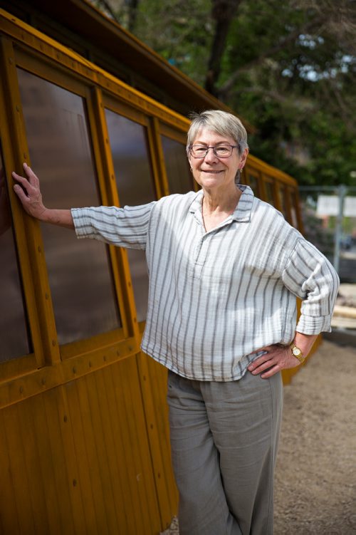 MIKAELA MACKENZIE / WINNIPEG FREE PRESS
Julie Guard, labour studies professor at U of M, poses for a portrait at the near-completed streetcar at Main St. and Market Ave. in Winnipeg on Tuesday, June 18, 2019. For Jessica Botelho-Urbanski story.
Winnipeg Free Press 2019.