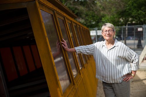 MIKAELA MACKENZIE / WINNIPEG FREE PRESS
Julie Guard, labour studies professor at U of M, poses for a portrait at the near-completed streetcar at Main St. and Market Ave. in Winnipeg on Tuesday, June 18, 2019. For Jessica Botelho-Urbanski story.
Winnipeg Free Press 2019.