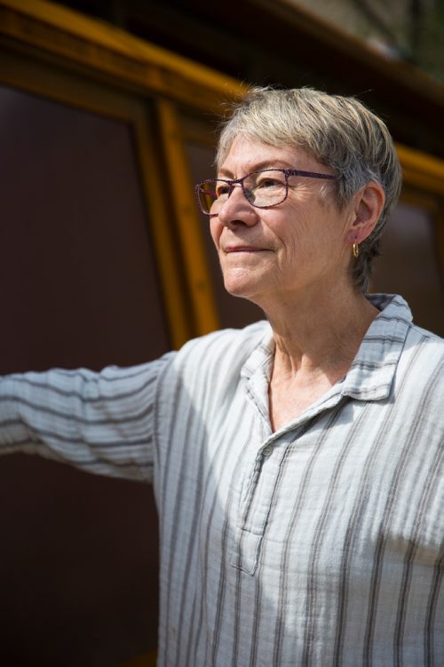 MIKAELA MACKENZIE / WINNIPEG FREE PRESS
Julie Guard, labour studies professor at U of M, poses for a portrait at the near-completed streetcar at Main St. and Market Ave. in Winnipeg on Tuesday, June 18, 2019. For Jessica Botelho-Urbanski story.
Winnipeg Free Press 2019.