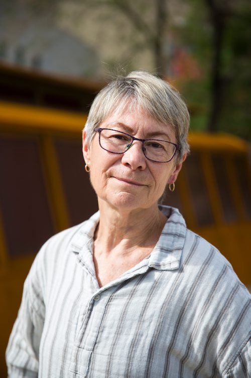 MIKAELA MACKENZIE / WINNIPEG FREE PRESS
Julie Guard, labour studies professor at U of M, poses for a portrait at the near-completed streetcar at Main St. and Market Ave. in Winnipeg on Tuesday, June 18, 2019. For Jessica Botelho-Urbanski story.
Winnipeg Free Press 2019.