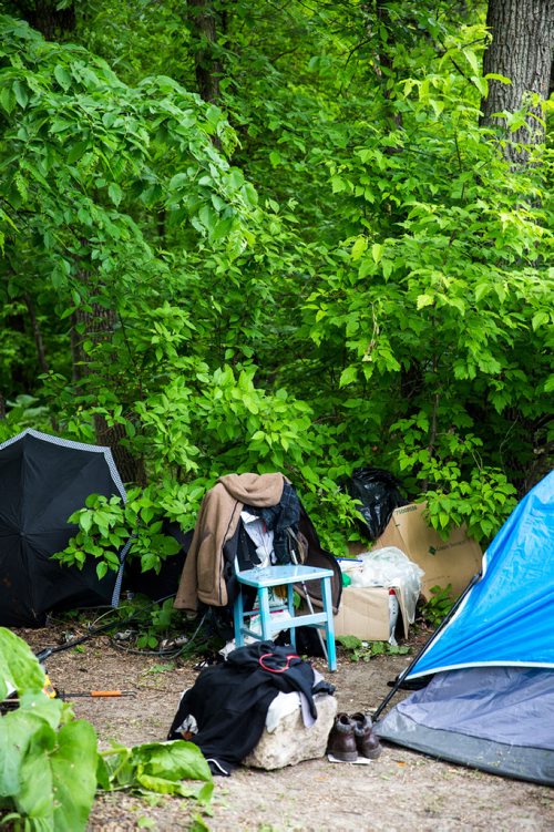 MIKAELA MACKENZIE / WINNIPEG FREE PRESS
Signs of habitation on the river in Osborne Village in Winnipeg on Thursday, June 13, 2019. For Ben Waldman story.  
Winnipeg Free Press 2019.