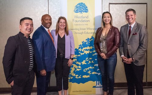 SUBMITTED PHOTO

L-R: Westland alumnus/speaker John Keith Simba with city councillors Markus Chambers, Cindy Gilroy and Vivian Santos, and Mayor Brian Bowman at the Westland Foundations 2019 Education Fund Breakfast on May 15, 2019 at the RBC Convention Centre Winnipeg. (See Social Page)