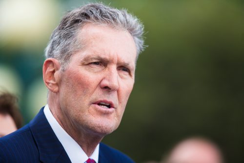 MIKAELA MACKENZIE / WINNIPEG FREE PRESS
Premier Brian Pallister announces a September election date in front of the Manitoba Legislative Building with his cabinet  in Winnipeg on Wednesday, June 19, 2019. For Larry/Dan story.
Winnipeg Free Press 2019.