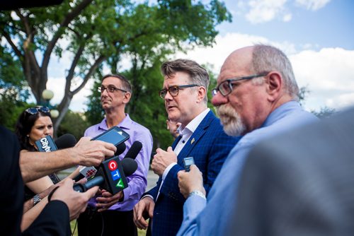 MIKAELA MACKENZIE / WINNIPEG FREE PRESS
Manitoba Liberal party leader Dougald Lamont responds to the media after Premier Brian Pallister announced a September election date in front of the Manitoba Legislative Building  in Winnipeg on Wednesday, June 19, 2019. For Larry/Dan story.
Winnipeg Free Press 2019.