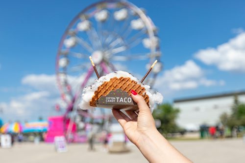 SASHA SEFTER / WINNIPEG FREE PRESS
The cotton candy taco is the latest craze at the Red River Ex.
190619 - Wednesday, June 19, 2019.