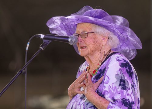 SASHA SEFTER / WINNIPEG FREE PRESS
Jean Morrison (97) performs a stand up routine during the CJNU Senior Star Talent Competition at the Red River Ex.
190619 - Wednesday, June 19, 2019.