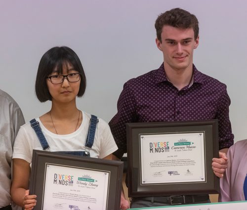 SASHA SEFTER / WINNIPEG FREE PRESS
Fort Richmond Collegiate students Wendy Zhang, illustration, and Cameron Munro, writing, win second prize in the Bnai Briths Diverse Minds Competition open to high school students across Manitoba for their book it Just Takes One!.
190619 - Wednesday, June 19, 2019.