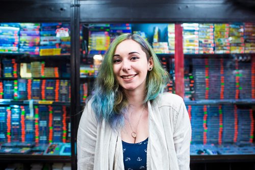 MIKAELA MACKENZIE / WINNIPEG FREE PRESS
Cobra Collectibles manager Kailyn Gregorash poses for a photo in front of shelves full of Nintendo Entertainment Systems in the store in Winnipeg on Thursday, June 20, 2019. For Declan story.
Winnipeg Free Press 2019.