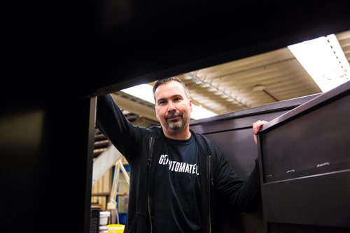 MIKAELA MACKENZIE / WINNIPEG FREE PRESS
Tom Prudhomme, manufacturing technician, shows the new shopping cart lockers at Red River College in Winnipeg on Friday, June 21, 2019. For Tessa Vanderhart story.
Winnipeg Free Press 2019.